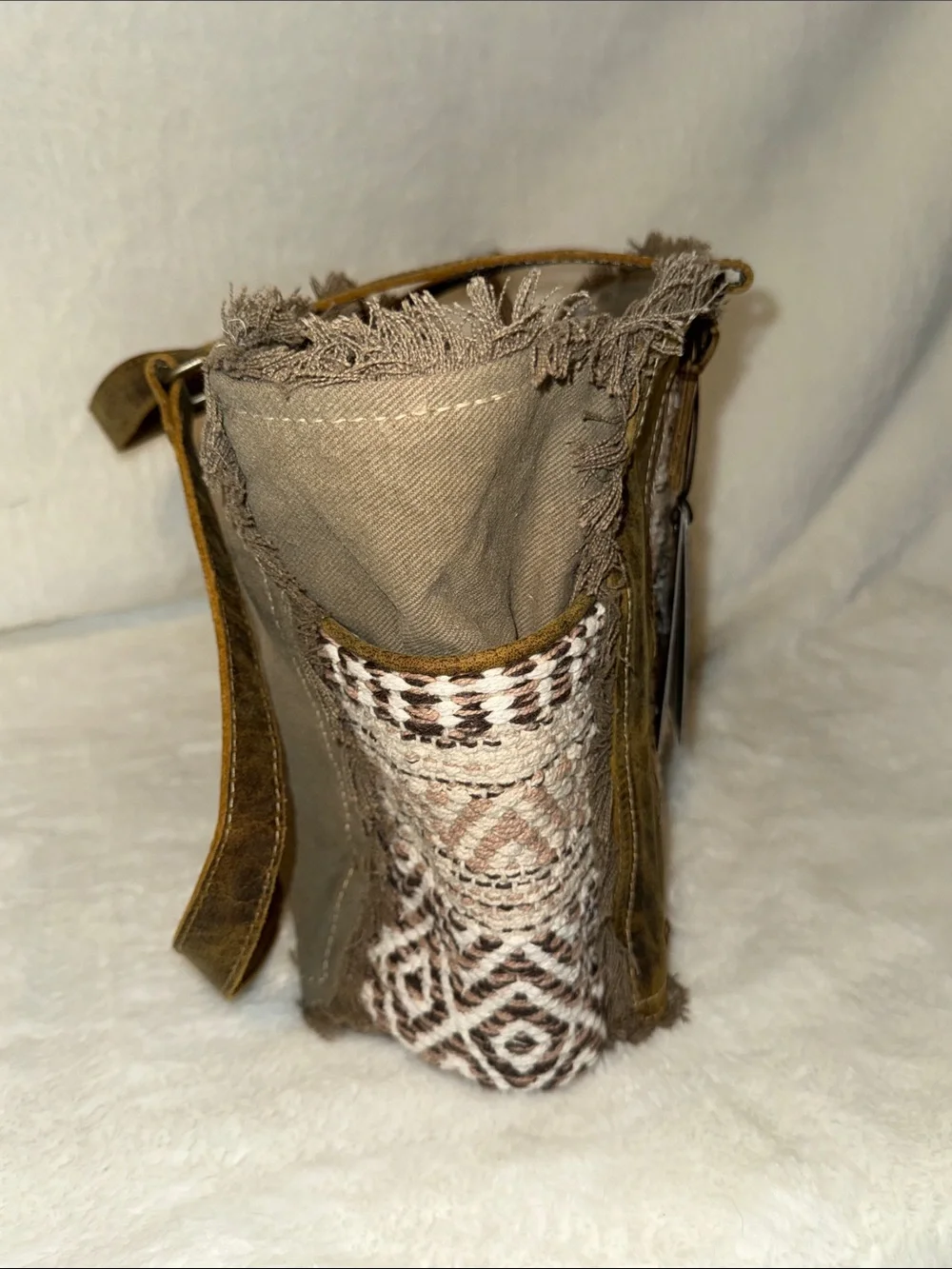 Myra Bag Brown & Cream Woven Tribal Tote - Picture 10 of 12